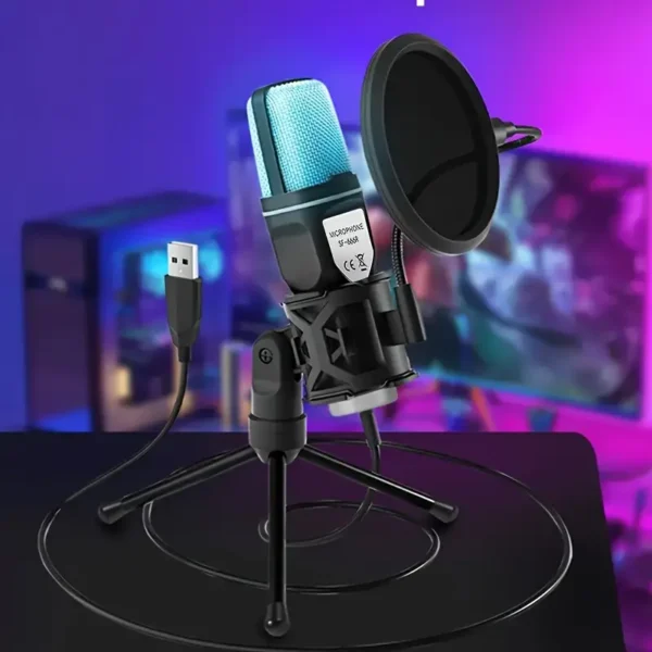 USB Game Microphone with RGB Lighting