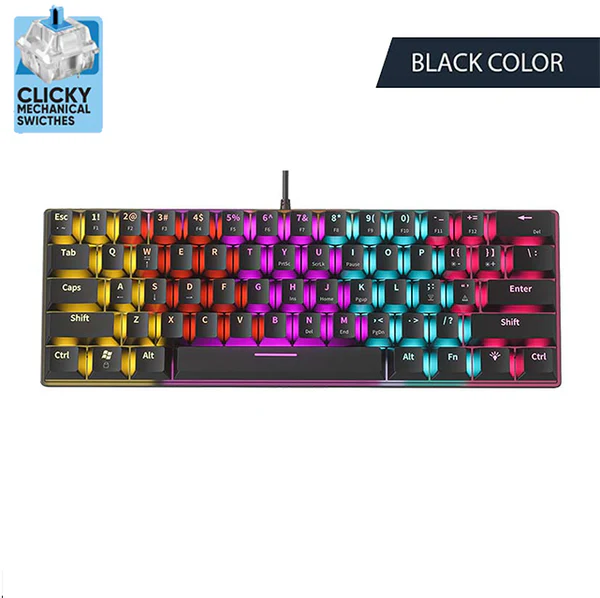 BLACK-CLICKY.webp Armaggeddon MKA 1C Neo LED Backlight Mechanical Gaming Keyboard 61 Key Hot Swapable Black / White