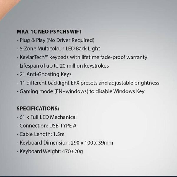 my-11134208-7r98z-lwy60isv68og9d.jpg Armaggeddon MKA 1C Neo LED Backlight Mechanical Gaming Keyboard 61 Key Hot Swapable Black / White