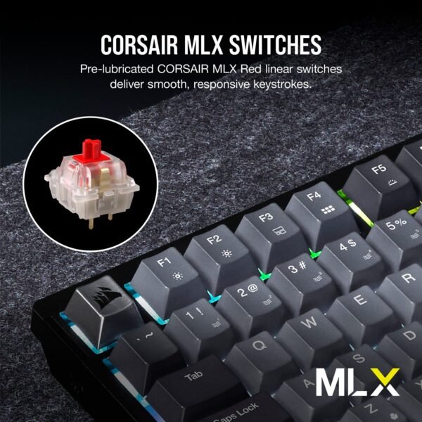 59e639a6-b438-4b8f-bb02-eff7308567cc.jpg CORSAIR - K65 PLUS RGB 75% Wireless Mechanical Pre-Lubricated MLX Red Linear Switch Gaming Keyboard with Hot-Swappable Switches - Black/Gray