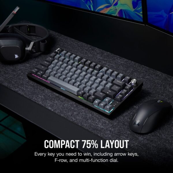 6f9a7baf-4b18-4bc5-823f-8713c731ea2e.jpg CORSAIR - K65 PLUS RGB 75% Wireless Mechanical Pre-Lubricated MLX Red Linear Switch Gaming Keyboard with Hot-Swappable Switches - Black/Gray