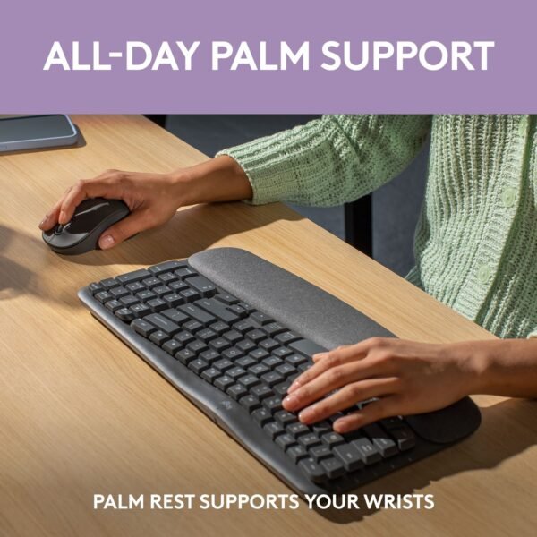 Logitech - Wave Keys MK670 Combo Ergonomic Wireless Keyboard and Mouse Bundle for Windows/Mac with Integrated Palm-rest - Graphite