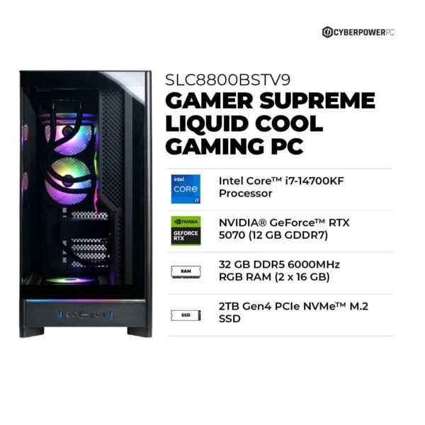 936e7b2a-0042-4a62-8e8e-c8ae4407408a.jpg CyberPowerPC - Gamer Supreme Gaming Desktop - Intel Core i7-14700KF - 32GB Memory - NVIDIA GeForce RTX 5070 12GB - 2TB PCIe 4.0 SSD - Black